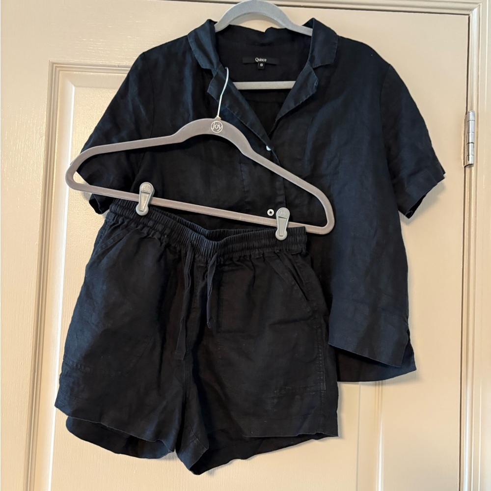 Quince Linen Shirt and Shorts Set Black